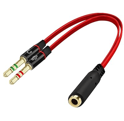 Maeline 3.5mm Female to 2 Dual Male MicAudio Cable for Computer Red