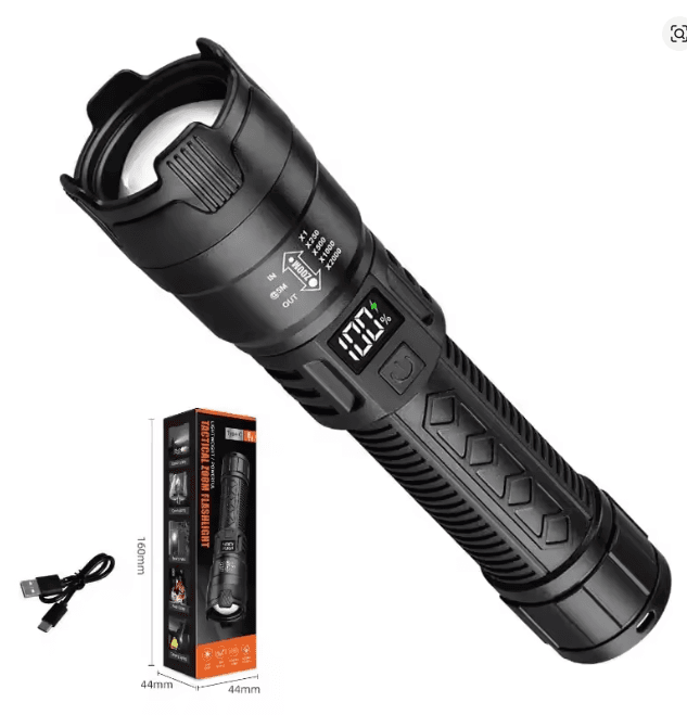 Lampe Torche Tactique à Zoom avec Affichage Digital
